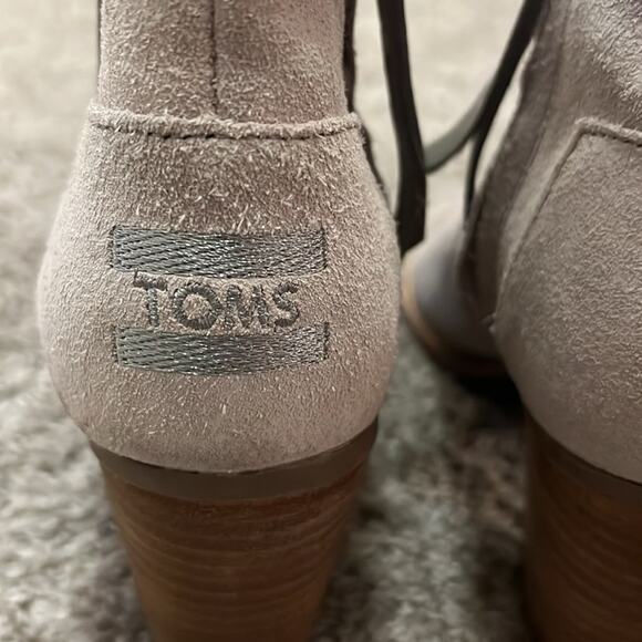 Toms Majorca Peep Toe Booties tan beige neutral‎ Women’s Size 7 Ankle Boots Nice - Picture 5 of 16